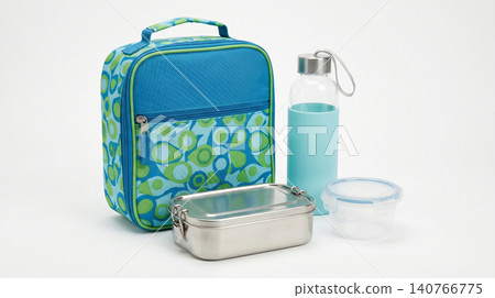 Lunch set with patterned insulated bag and food containers container insulated stainless accessory portable lifestyle reusable lunchbox household supplies containers mealprep nutrition 140766775