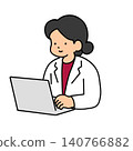 Illustration of a female doctor working on a laptop. 140766882
