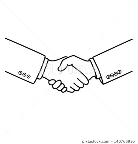Line drawing illustration of two businessmen shaking hands (close-up). Line drawing illustration of two businessmen shaking hands (close-up). 140766950