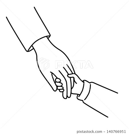 Line drawing illustration of a parent and child holding hands (close-up). Line drawing illustration of a parent and child holding hands (close-up). 140766951