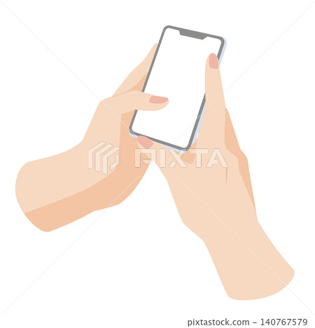 Illustration of two hands operating a smartphone (with a transparent screen) Illustration of two hands operating a smartphone (with a transparent screen) 140767579