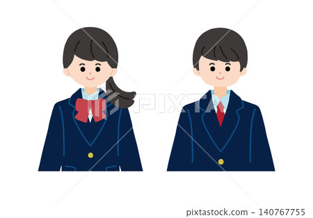 男女學生身穿西裝制服的上半身圖示。 男女學生身穿西裝制服的上半身圖示。 140767755