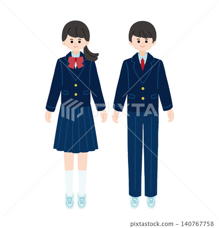 Full-body illustrations of a female and male student wearing blazer uniforms. Full-body illustrations of a female and male student wearing blazer uniforms. 140767758