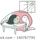 An elderly woman faints from the heat inside a room.eps 140767795
