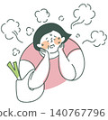 An elderly woman who is outside and experiencing uncontrollable sweating due to heat buildup.eps 140767796