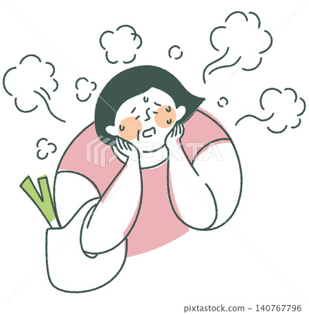 An elderly woman who is outside and experiencing uncontrollable sweating due to heat buildup.eps An elderly woman who is outside and experiencing uncontrollable sweating due to heat buildup.eps 140767796