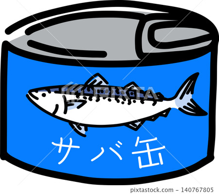 Cute hand-drawn illustration of a canned mackerel Cute hand-drawn illustration of a canned mackerel 140767805