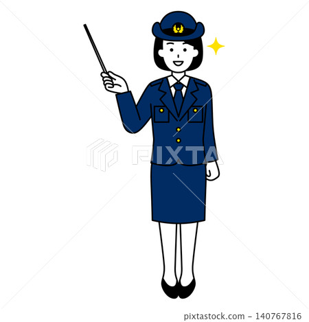 Female police officer giving directions with a pointer (full body) 140767816
