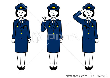 Full body pose set for female police officer 140767818
