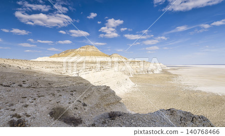 White cliffs of Mangystau Tuzbair salt lake / Tuzbair, Kazakhstan White cliffs of Mangystau Tuzbair salt lake / Tuzbair, Kazakhstan 140768466