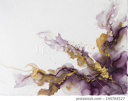 A luxurious Japanese modern background with purple and gold watercolors bleeding from the bottom right. A luxurious Japanese modern background with purple and gold watercolors bleeding from the bottom right. 140768527