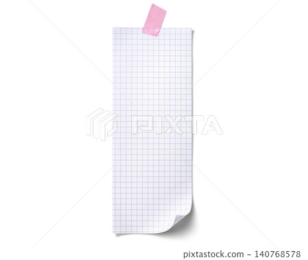 The texture of a long, narrow piece of memo paper pinned to the wall with a thumbtack. 140768578