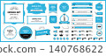 A set of simple light blue design frames, ribbons, and headings (vector). 140768622