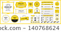 A set of design elements including headings, title frames and tags, notes, icons, and more. 140768624