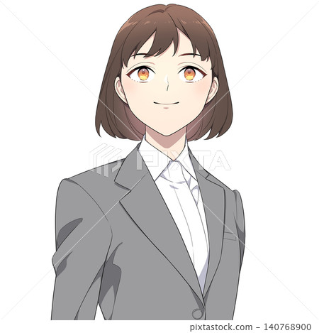 An illustration of a working woman (wearing a gray suit) looking straight ahead. An illustration of a working woman (wearing a gray suit) looking straight ahead. 140768900
