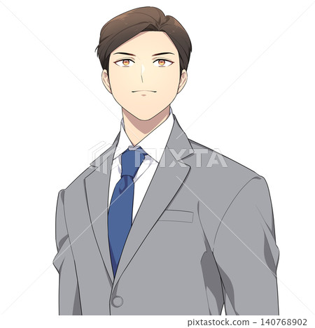 An illustration of a working man (wearing a gray suit) looking straight ahead. An illustration of a working man (wearing a gray suit) looking straight ahead. 140768902