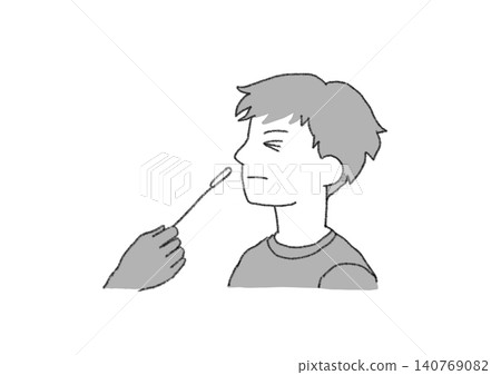 一幅插圖,描繪了一個人在鼻腔內插入棉花棒(測試盒)後感到疼痛的情景(黑白、單色、手繪風格、透明背景 PNG)。 一幅插圖,描繪了一個人在鼻腔內插入棉花棒(測試盒)後感到疼痛的情景(黑白、單色、手繪風格、透明背景 PNG)。 140769082