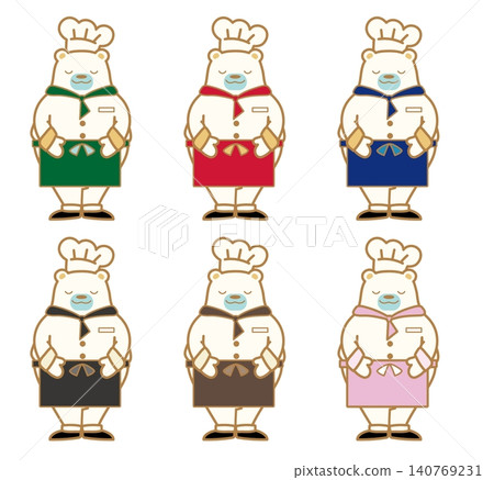 A set of illustrations of a bowing bear chef. A set of illustrations of a bowing bear chef. 140769231