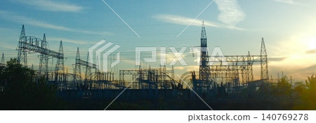 The lines of the transmission towers were beautiful. The lines of the transmission towers were beautiful. 140769278