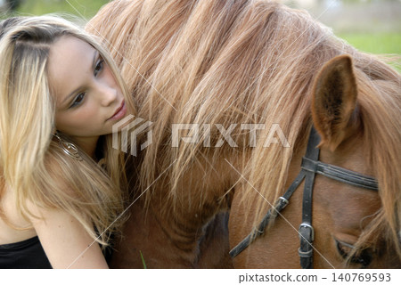 riding girl and horse riding girl and horse 140769593