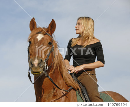 riding girl and horse riding girl and horse 140769594