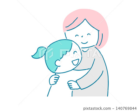 一幅母親擁抱女兒的插圖。 140769844