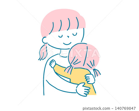 An illustration of a mother hugging her little girl to comfort her. An illustration of a mother hugging her little girl to comfort her. 140769847