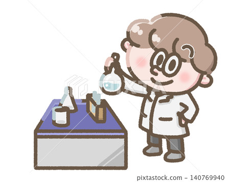 一名男子正在進行實驗的插圖 一名男子正在進行實驗的插圖 140769940