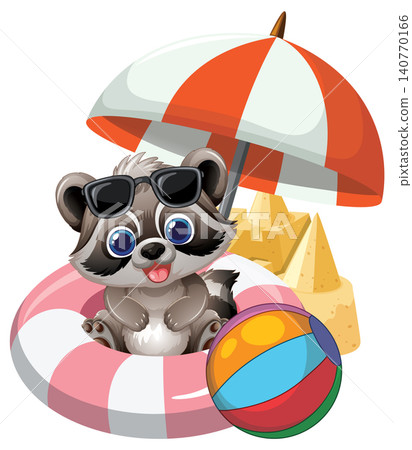 Vector Illustration of a Happy Raccoon Enjoying a Summer Beach Vacation Vector Illustration of a Happy Raccoon Enjoying a Summer Beach Vacation 140770166