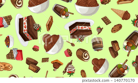 Seamless Vector Pattern of Chocolate Desserts and Sweet Treats 140770170