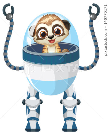 Cute Cartoon Meerkat Character Operating a Futuristic Bipedal Robot Suit Cute Cartoon Meerkat Character Operating a Futuristic Bipedal Robot Suit 140770171