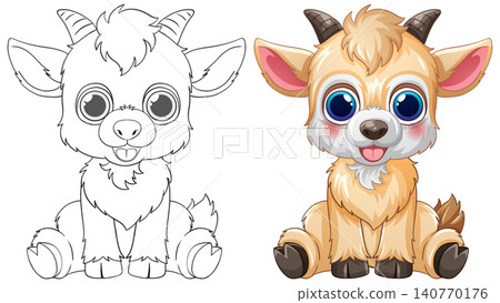 Cute Baby Goat Vector Illustration and Coloring Page Set Cute Baby Goat Vector Illustration and Coloring Page Set 140770176