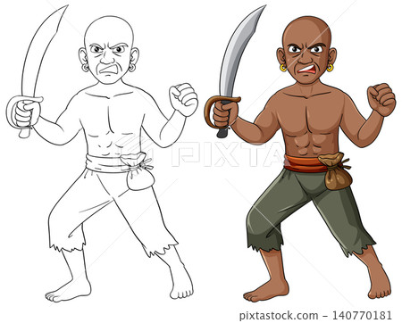 Angry Bandit with Sword in Fighting Stance Vector Angry Bandit with Sword in Fighting Stance Vector 140770181