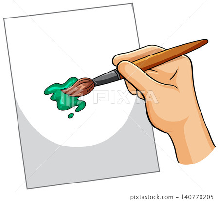 Hand Painting Green Brush Stroke on Blank Paper Hand Painting Green Brush Stroke on Blank Paper 140770205