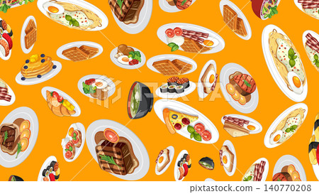 Seamless Vector Pattern of International Breakfast and Dinner Food Dishes Seamless Vector Pattern of International Breakfast and Dinner Food Dishes 140770208