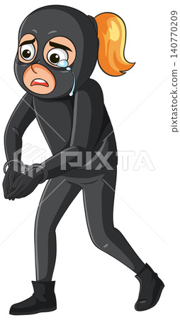 Crying Female Robber in Handcuffs Cartoon Vector Crying Female Robber in Handcuffs Cartoon Vector 140770209