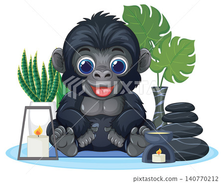 Cute Cartoon Gorilla Sitting in a Relaxing Spa Environment Cute Cartoon Gorilla Sitting in a Relaxing Spa Environment 140770212