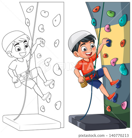 Young Boy Climbing Indoor Rock Wall with Safety Harness and Helmet Young Boy Climbing Indoor Rock Wall with Safety Harness and Helmet 140770213