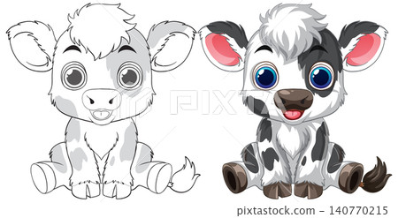 Cute Cartoon Baby Cow Illustration and Line Art Coloring Page Cute Cartoon Baby Cow Illustration and Line Art Coloring Page 140770215