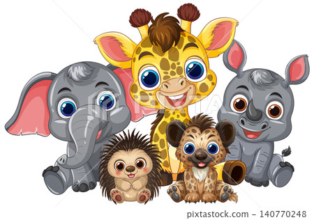 Cute Cartoon Safari Baby Animals Illustration on White Background Cute Cartoon Safari Baby Animals Illustration on White Background 140770248