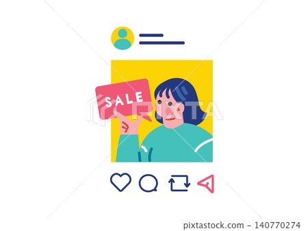 Illustration of a woman advertising on social media 140770274