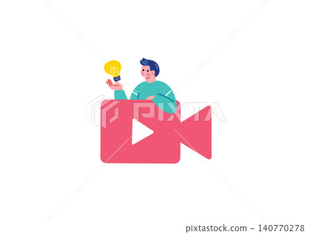 插圖：一名男子正在剪輯視頻 140770278