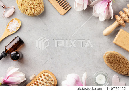 Spa Wellness Frame with Natural Beauty Tools and Copy Space Spa Wellness Frame with Natural Beauty Tools and Copy Space 140770422