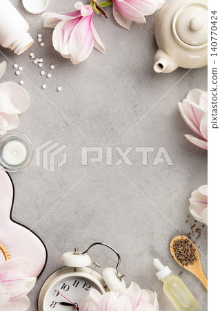 Sleep Mask Wellness Composition with Herbal Tea and Natural Remedies Sleep Mask Wellness Composition with Herbal Tea and Natural Remedies 140770424