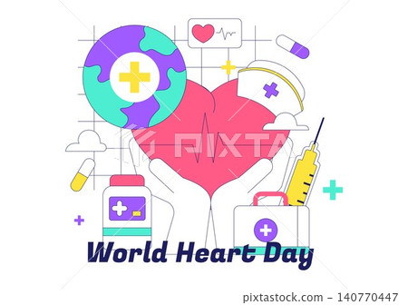 World Heart Day Illustration Featuring Healthy Heart Awareness, Cardiovascular Care, Medical Checkup, Wellness Campaign, and Healthcare Support World Heart Day Illustration Featuring Healthy Heart Awareness, Cardiovascular Care, Medical Checkup, Wellness Campaign, and Healthcare Support 140770447