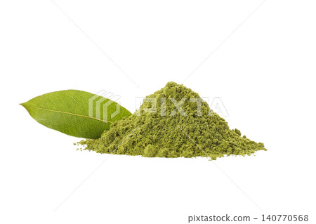 Fresh green leaf rests beside a mound of ground bay leaf powder, PNG Fresh green leaf rests beside a mound of ground bay leaf powder, PNG 140770568