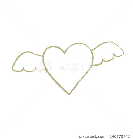 Hand-drawn style line art illustration of a gold heart with angel wings 140770742