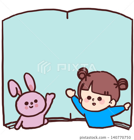 An illustration of a girl and a rabbit that looks like they jumped out of a picture book. An illustration of a girl and a rabbit that looks like they jumped out of a picture book. 140770750