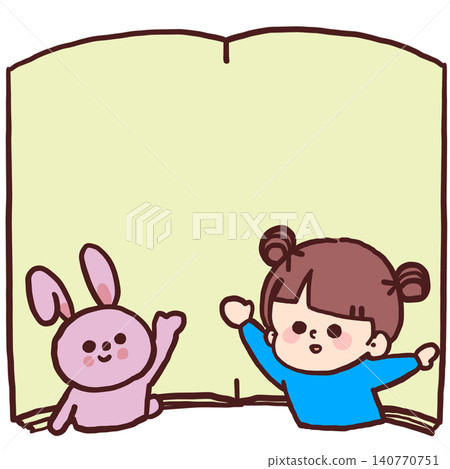 An illustration of a girl and a rabbit that looks like they jumped out of a picture book. An illustration of a girl and a rabbit that looks like they jumped out of a picture book. 140770751