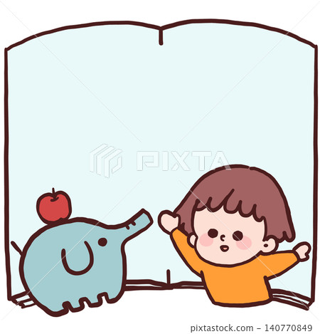 An illustration of a boy and an elephant toy that looks like they jumped out of a picture book. An illustration of a boy and an elephant toy that looks like they jumped out of a picture book. 140770849